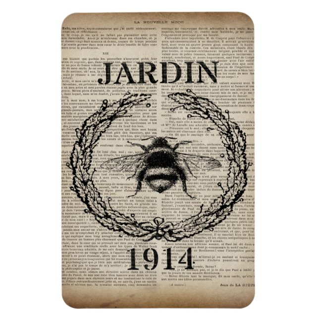 french country botanical vintage queen bee magnet (Vertical)