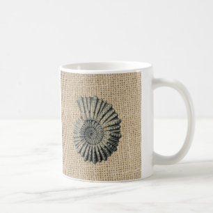 french country burlap beach coastal chic seashell coffee mug