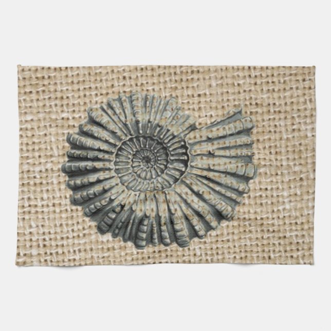 french country burlap beach coastal chic seashell tea towel (Horizontal)