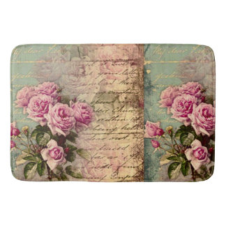 French country chic,shabby chic, pink roses, flora bath mat