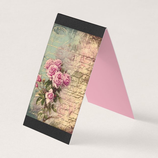 French country chic,shabby chic, pink roses, flora business card (Front)