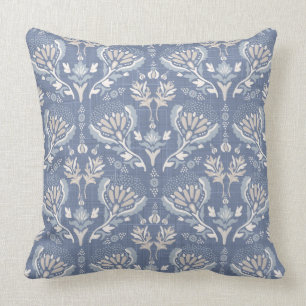 French Country Damask Blue Cushion