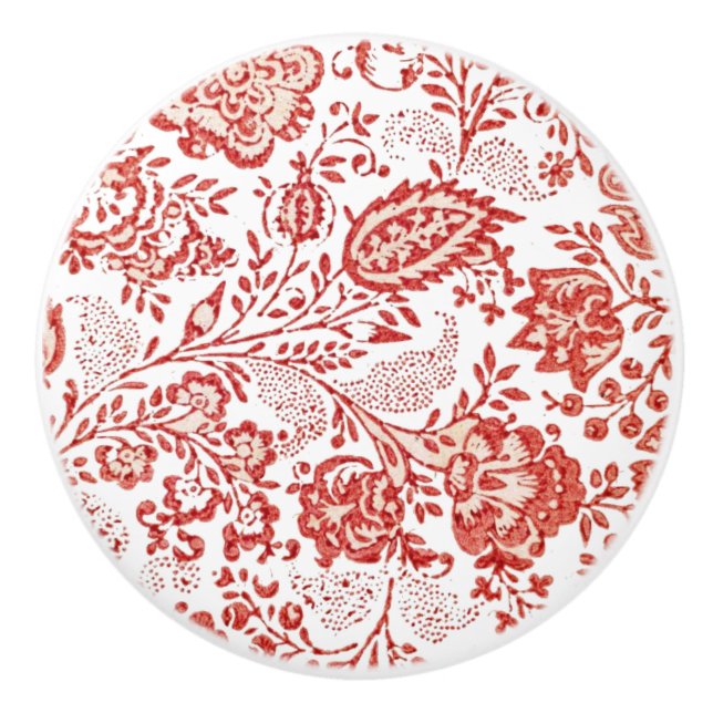 French Country Decor Red Toile Ceramic Knob (Front)