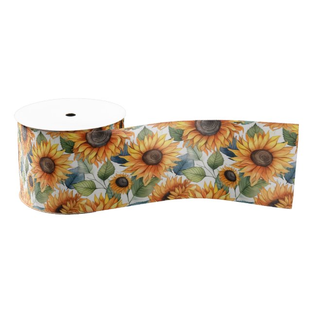French Country Decor Yellow Sunflowers Grosgrain Ribbon (Spool)