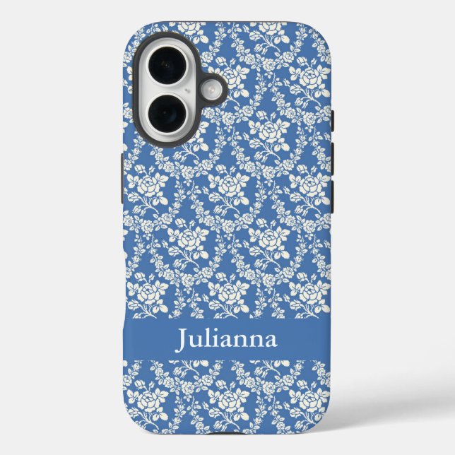 French Country Farmhouse Blue Floral Personalised Case-Mate iPhone Case (Back)