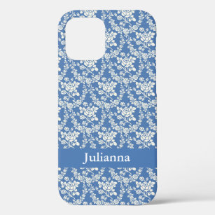 French Country Farmhouse Blue Floral Personalised iPhone 12 Case