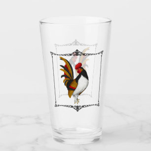 French Country Farmhouse Rooster Red Black Gold Glass