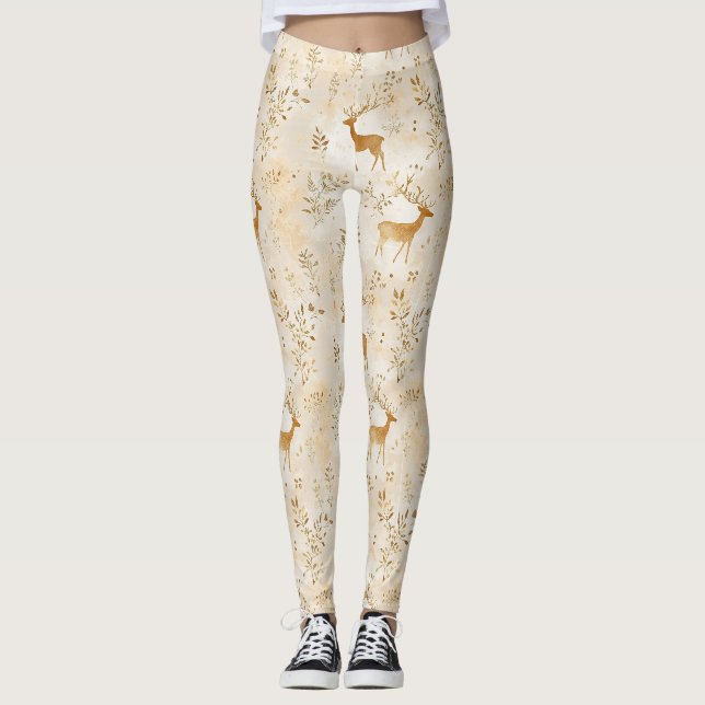 French Country Fawn Pattern Leggings (Front)