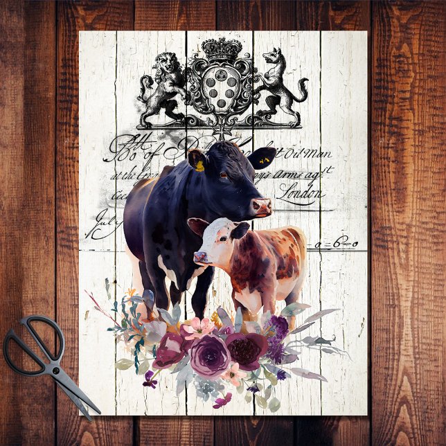 French Country Floral Angus Cows Tissue Paper (Creator Uploaded)