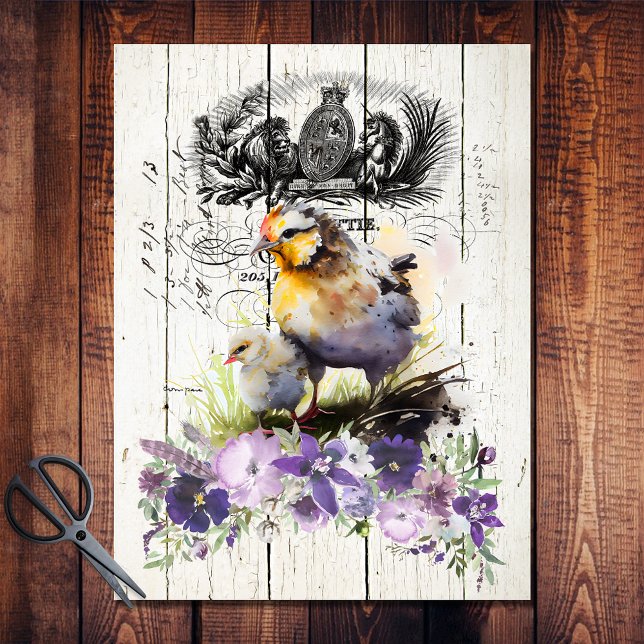 French Country Floral Cornish Cross Chickens Tissue Paper (Creator Uploaded)