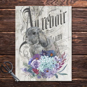 French Country Floral Grey Bunny craft Tissue Paper