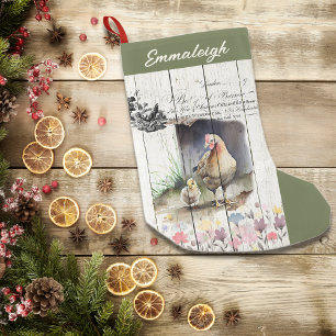 French Country Floral Plymouth Rock Chickens Small Christmas Stocking