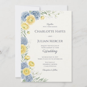 French Country Garden Hydrangea Wedding Monogram Invitation