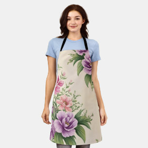 French Country Garden Lavender & Rose Blooms Apron