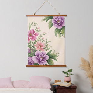 French Country Garden Lavender & Rose Blooms Hanging Tapestry