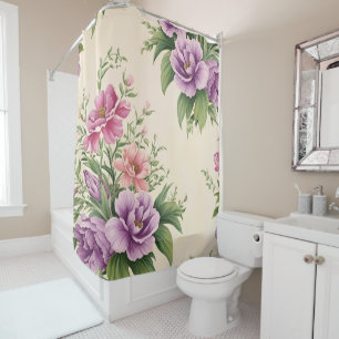 French Country Garden Lavender & Rose Blooms Shower Curtain
