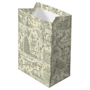 French Country Green Toile Deer Pattern Medium Gift Bag