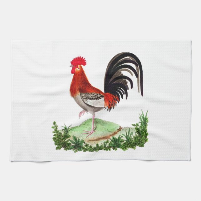 French Country Home Decor Red Rooster Tea Towel (Horizontal)