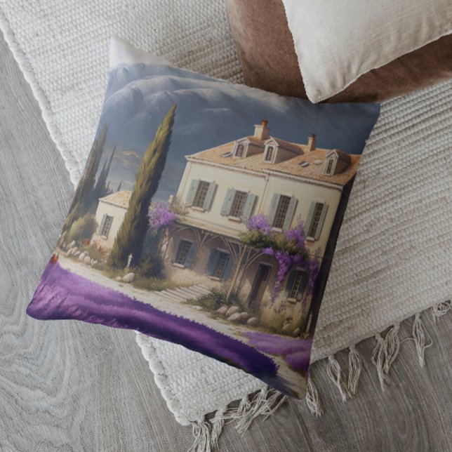 French Country House Lavender Flowers Mountains Cushion (Creator Uploaded)