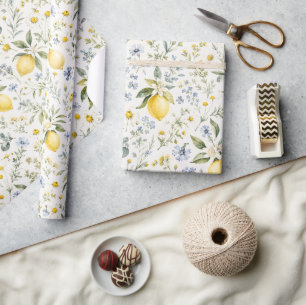 French Country Lemon and Wildflowers Pattern Wrapping Paper
