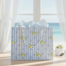 French Country Lemon – Blue Stripe Bow Pattern Large Gift Bag