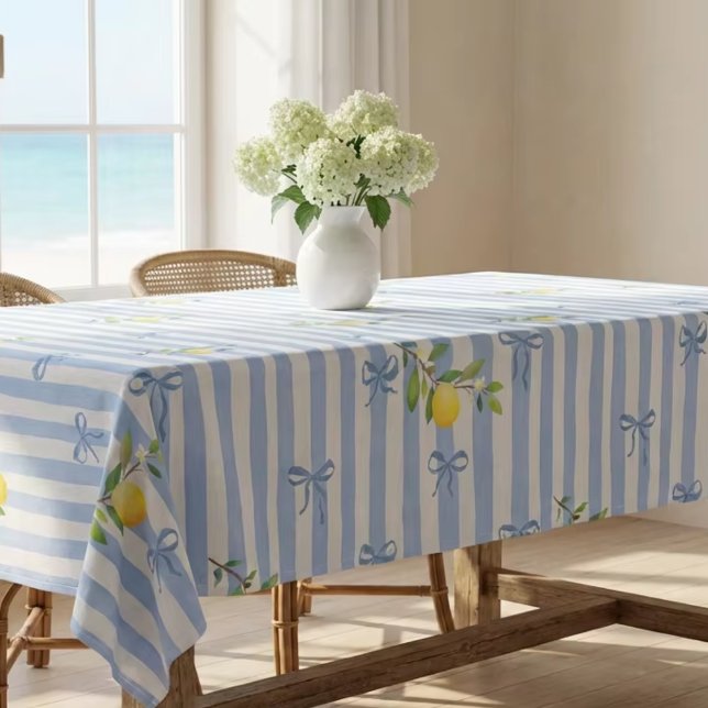 French Country Lemon – Blue Stripe Bow Pattern Tablecloth (Creator Uploaded)
