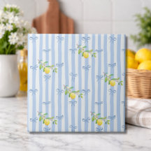 French Country Lemon  – Blue Stripe Bow