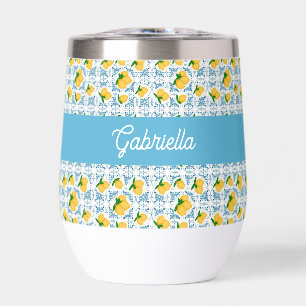 French Country Lemon Blue Tile Monogram