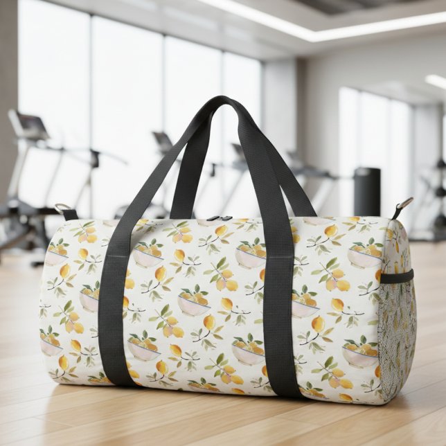 French Country Lemon Pattern Duffle Bag (cute fun french country lemon pattern gym duffle bag)