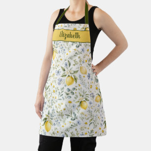 French Country Lemon Wildflower Custom Name Apron