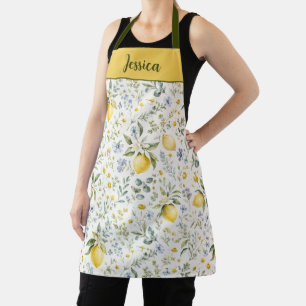 French Country Lemon Wildflower Custom Name Apron