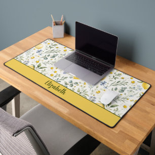 French Country Lemon Wildflower Custom Name Desk Mat