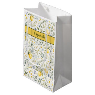 French Country Lemon Wildflower Custom Name Small Gift Bag