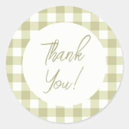 French Country Meadow Gingham - sage green plaid. Classic Round Sticker