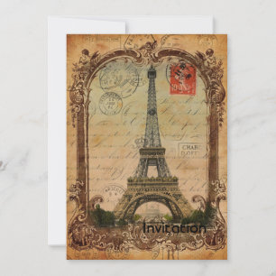 french country modern vintage paris eiffel tower invitation