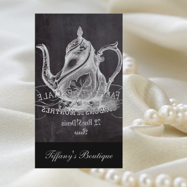 french country paris tea party chalkboard teapot business card (french country paris tea party chalkboard teapot business card)
