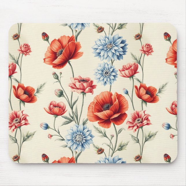 French Country Poppy and Dahlia  Mouse Pad (Front)