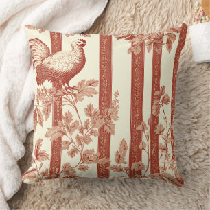 French Country Red Hen Floral Toile Pattern Cushion