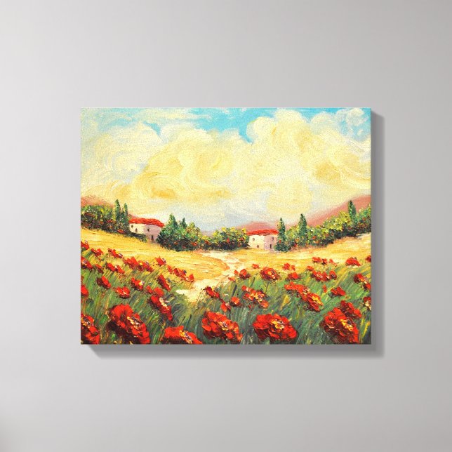 French Country Red Poppies Impressionist Canvas Print (Front)