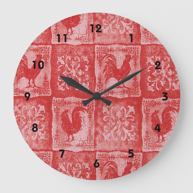 French Country Red Roosters Print Clock (Front)