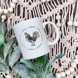 French Country Rooster Black and White Coffee Mug