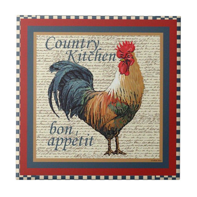 French Country Rooster Bon Appetit Tile (Front)