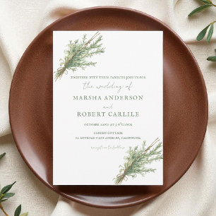 French Country Rosemary Sprigs with Twine Wedding Invitation