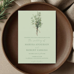 French Country Rosemary Sprigs with Twine Wedding Invitation