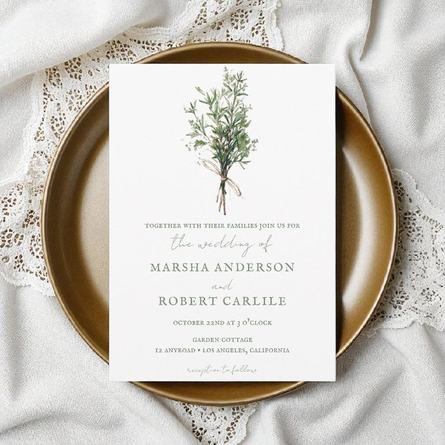 French Country Rosemary Sprigs with Twine Wedding Invitation (Creator Uploaded)