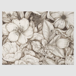 French Country Sepia Floral Botanical Cream Tissue Paper