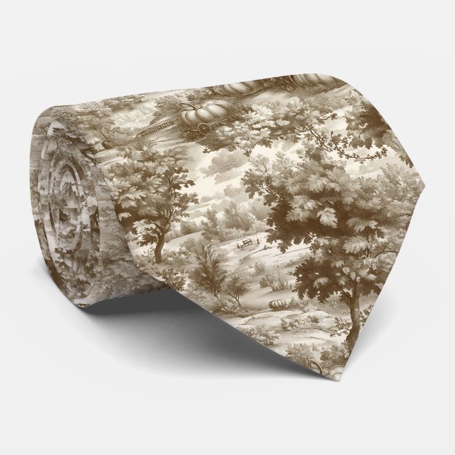 French Country Sepia Pumpkin Toile Pattern Tie (Rolled)