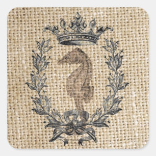 french country shabby chic beach house seahorse square sticker