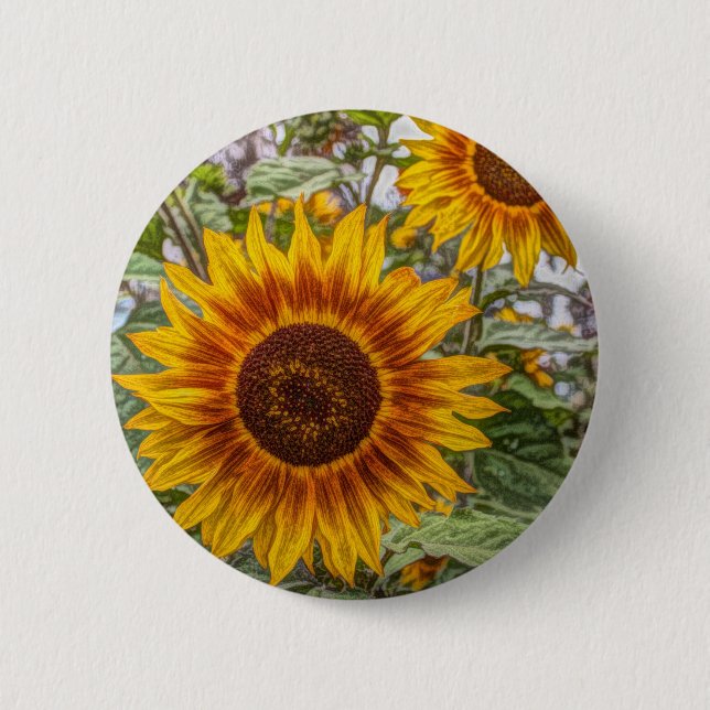 french country summer garden happy sunflower 6 cm round badge (Front)