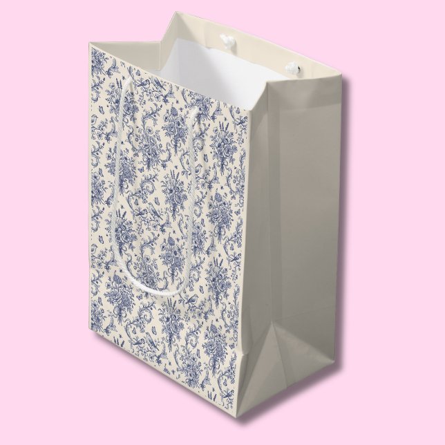 French Country Toile de Jouy Blue Pattern  Medium Gift Bag (Creator Uploaded)